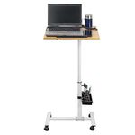 Isomars Standing Table Multipurpose Laptop Table Study Desk, Lockable Wheels, & Adjustable Height and Angle for Breakfast Table, WFH & Online Classes Sit Stand Table (Wooden)