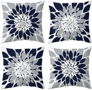 Qahing Pack of 4 Outdoor Waterproof Pillow Covers 20x20 Decorative Outdoor Throw Pillows Garden Square Cushion Cases for Patio Furniture, Couch, Tent Sunbrella, Bench, Navy Blue Grey