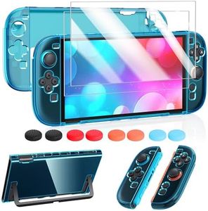 FYOUNG Protective Case for Nintendo Switch 2 2025, Slim Hard Shell for Switch 2 Accessories, Scratch&Shock Protection Cover with Screen Protector, 8 Thumb Grip(Translucent Blue, Switch 2 7.9inch)