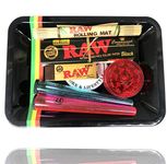 Rolling Smoking Tray Set - Wise Skies, Rolling Mat, RAW Black Rolling Paper, Cone Holder, Tips, Rolling Mat