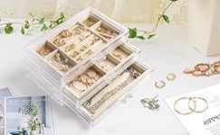 COROID ewelry Box, 3 Drawers Velvet Jewelry Organizer for Ring Earring Necklace Bracelet Display Clear Acrylic Jewelry Storage Case Gift for Women Ladies Girls - Beige