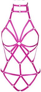 Body Harness Full For Women Garter Belts Set Harajuku Belt Halter Caged Bra Adjustable Strap for, Rose Red, One size