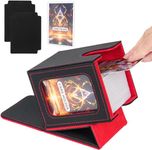 Card Deck Box for MTG Commander,Magnetic Card Display Case with Two Dividers,TCG Card Storage Box,PU Leather Trading Card Storage Box Holds 100 Double-Sleeved Cards,Black Red