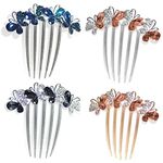 LEEQ Hair Comb for Plug-In Rhinestone Hair Comb - Pack of 4 Hair Accessories Combs - Butterflies and Flowers Hair Comb with Rhinestones, Bridal Hair Accessories Hair Side Comb for Women and Girls