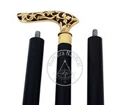 Humaira Nautical Victorian Brass Walking Stick Cane Brass Handle with Black Wooden Cane (3 Fold Wooden Walking Cane),36 Inch