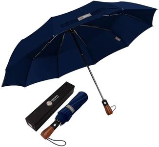 MIKAFEN Umbrella Windproof With Wood Handle - Travel and Automatic Umbrella Compact for Men and Woman - Umbrella with 10 Ribs Fiberglass and Compact Rain Protect（Blue）