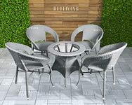 Outliving Garden Patio 4 Seater Chair And Table Set Outdoor Balcony Garden Coffee Table Set Furniture With 1 Table And 4 Chairs Set - (Grey) - Rattan, 102 Cm, 61 Cm