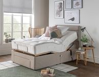 MiBed Adjustable Electric Bed Tufted Cotton Viscose Damask Mattress With Headboard And End Drawer, Remote Control Made Entirely In The Uk With 5 Years Of Warranty (BEIGE, Standard Double 4.6ft)