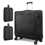 Bukere Rolling Garment Bags with Wheels for Travel, Wheeled Garment Luggage Bag for Men and Women, 4 Spinner Wheels, Separate Suit Compartment, Side-mounted Locks, Checked-Large 26-Inch Suitcase, Black, Luggage With Spinner Wheels