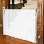 Sulishang Retractable Baby Gate 33"x71"- Safety Mesh Baby Gate/Dog Gate, 33inch Tall and Extends up to 71inch Wide for Stairs, Doorways, Hallways, Banisters Indoor and Outdoor (White)