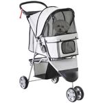 PawHut Pet Travel Stroller Cat Dog Pushchair Trolley Puppy Jogger Carrier Three Wheels for Small Miniature Dogs(Grey)