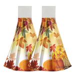 Autumn Pumpkin Kitchen Hanging Towel Set of 2 Fall Maple Leaves Hanging Tie Towels with Loop & Hook Yellow Orange Sunflower Dish Towel Thanksgiving Fast Drying Washcloth for Bathroom Home Decor