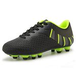 Hawkwell Kids Athletic Firm Ground Outdoor Comfortable Soccer Cleats(Toddler/Little Kid/Big Kid), 007-black Green, 12 Little Kid