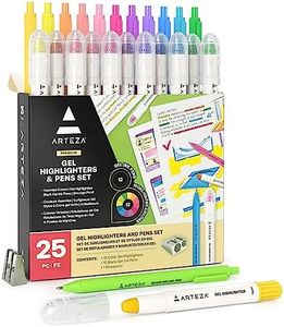 ARTEZA Gel Highlighters & Black Pens, 24 Pack with Sharpener, Smudge-Free