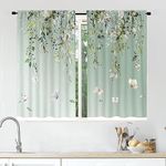 Mightree Short Tier Curtains for Kitchen Bathroom, Green Eucalyptus Leaf Cafe Curtains, Soft Airy Kitchen Sink Curtains with Kitchen Bathroom Window Curtains, 39" L x 27.5" W, 2 Panels