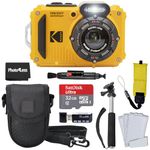 Kodak PIXPRO WPZ2 Rugged Waterproof Shockproof Digital Camera 16MP 4X Optical Zoom 1080P Full HD Video, 2.7" LCD (Yellow), 32GB SD Card, Black Compact Camera Case, Floating Strap, Bundle (7 Items)