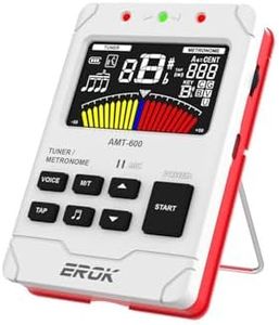 EROK Digital Metronome & Tuner - All-in-One Rechargeable Device with Stereo Headphone Output, Voice Counting, Ideal for Guitar, Bass, Violin & String Instruments (White)