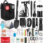 Survival Kit 250pcs, Emergency Survival Gear Kit Survival Tool Emergency Blanket Multi-Tool Axe Shovel First Aid Kit for Wilderness Camping Hiking First Aid for Earthquake, Gifts for Men Women