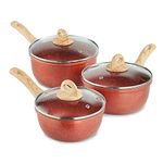 Sovereign Stone 3 Piece Saucepan Set – Copper Saucepans – Saucepan Sets, Pots and Pans Set, Induction Hob Pan Set, Sauce Pan Sets, Copper Pan Set (16cm, 18cm, 20cm)