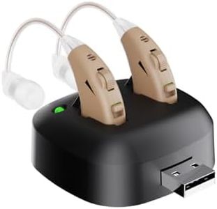 JINGHAO Hearing Amplifiers Aids Rechargeable Hearing Aids for Seniors Adults Easy Charge Noise canceling with Charging Dock Ready to Go Personal BTE Sound Assist (Beige)