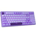 HUO JI Mechanical Gaming Keyboard USB Wired Compact with Number Pad, Purple Led Backlit, Blue Switch, Detachable Type C Cable, 94 Keys for PC/Computer/Laptop, White and Purple