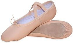 Ballet Dance Shoes - Full Flat Leather Sole Dancing Shoe Yoga Gymnastic Slippers for Girls - Kids Women & Adults Pink