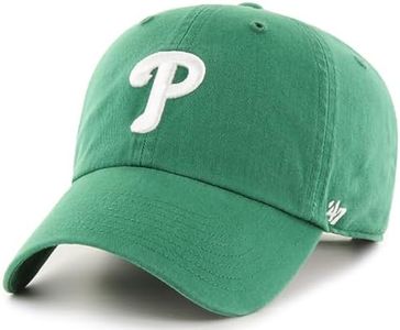 '47 MLB Kelly Green Primary Logo Clean Up Adjustable Strap Hat Cap, Adult One Size Fits All, Philadelphia Phillies, One Size