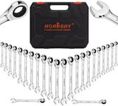 HORUSDY 24-Piece Ratcheting Wrench Set | Metric and SAE | Ratchet Combination Wrenches Set with Organizer | 72-Teeth | Chrome Vanadium Steel | 6-18 mm & 1/4” to 3/4“