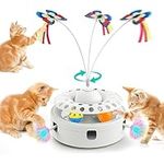 3-in-1 Cat Toys for Indoor Cats, Smart Interactive Kitten Toy with 360°Electric Rotating Butterfly,Random Moving Feather, Cat Toy Track Balls, Cat Interactive Toys (Bright White 3in1 Cat Toy)