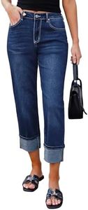 luvamia Straight Leg Jeans for Women Trendy Cropped Jeans High Waisted Cuffed Darkness Blue Cute Jeans For Women Women Jeans Trendy Country Concert Outfits For Women Size XX-Large Fits Size 20 Size 22