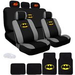 Ultimate Batman Car Seat Covers Floor Mats Set Bundled with Classic POW Logo Headrest Covers Gift Set