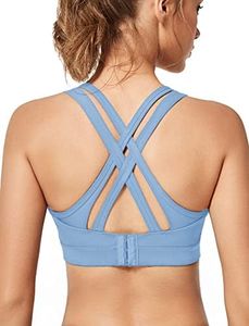 Yvette Sports Bra, Women's Criss Cross Back Workout Bra-High Impact Support Full Figure Plus Size Strappy Bra, Blue, S(AC)