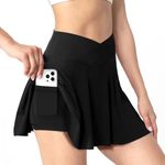 AUYAO High Waist Cross Over Athletic Golf Skorts, Women's Pleated Tennis Skirt with Shorts Pockets, Pleated Tennis Skirt with Shorts, Golf Skort with Pockets, High Waist Athletic Mini School Skirt