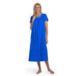 Miss Elaine Nightgown - Women's Long Tricot Nightgown, Short Flutter Sleeves, Comfortable Lightweight Fabric, Sleepwear, Sapphire, 2X