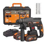 WORX Nitro 18V(20V MAX) Cordless Rotary Hammer Drill WX381.2 Brushless Drill, SDS Plus, Max. Impact Energy 2.0 J, 3 Functions, Anti-Vibration, PowerShare, 2 * 4.0Ah Battery, 1 * 2A Charger