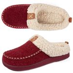 LongBay Women's Faux Wool Slippers, Sherpa Memory Foam Fluffy Moccasin with Soft Plush Fleece Lining Slip-On for Indoor Outdoor Use (7-8 UK, Red)