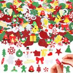 JULBEAR 300 Pieces Christmas Foam Stickers Glitter Self-Adhesive Santa Claus Snowman Elk Snowflake Christmas Tree Mixed Foam Stickers for Kids Party DIY Crafts Favor Supplies Home Decorations