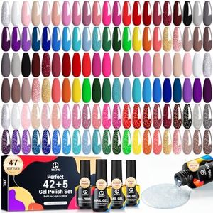 MEFA 47PCS Gel Nail Polish Kit, 42 Colors All Seasons Collection White Nude Pink Colorful Gel Polish Set with 5 Pcs Gel Top Coat and Base Coat Set Primer Nails Art Manicure Home Salon 7ML Gifts for Women Girls