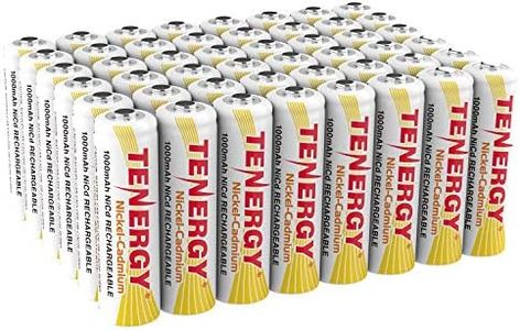 Tenergy Rechargeable NiCd Battery 1000mAh 1.2V AA Battery Pack for Solar Lights, Garden Lights, 48-Pack
