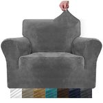 MAXIJIN Thick Velvet Chair Covers for Armchairs Super Stretch Non Slip Sofa Cover 1 Seater Dogs Cat Pet Living Room 1-Piece Elastic Couch Protector Chair Slipcover with Arms (Chair, Gray)