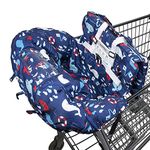 Shopping Cart Cover for Baby- 2-in-1 - Foldable Portable Seat with Bag for Infant to Toddler - Compatible with Grocery Cart Seat and High Chair - Includes Free Carry Bag (Blue Whale)