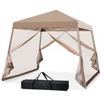 INTER HUT 10x10 Pop up Canopy Tent with Mesh Netting, Slant Leg Instant Screened House Gazebo, Beige