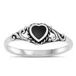 Heart Simulated Black Onyx Promise Ring New .925 Sterling Silver Band Size 7