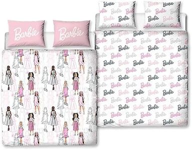 Character World Barbie Official Double Childs Duvet Cover Set | Figures Design Reversible 2 Sided Teens Bedding Including Matching Pillow Cases | Polyester Double Quilt Cover, Pink