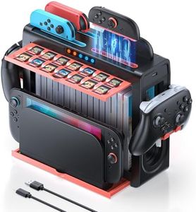 [Switch 2/1 Compatible]Organizer and Charging Station for Nintendo Switch 2, Charger Dock for Joycon 2/1, Retractable Storage Stand for Switch2 Console, 16 Game Disc, 14 Game Cards, for Pro Controller