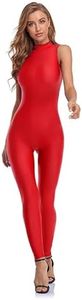 speerise One Piece Bodycon Jumpsuit for Women Sleeveless Spandex Bodysuit Zipper Romper for Club Catsuit, Red, XS