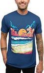 INTO THE AM Tangerine Tides Men's Tee - Nature Themed Graphic T-Shirts (Cool Blue, X-Large)