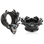 KUBOOZ 1 Pair of Black Sea-Shell Forest Antlers Slivery Opal Ear Plugs Gauges Stretchers Piercings, 316L