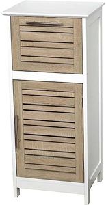 EVIDECO French Home Goods Bathroom Storage Cabinet with Vented Door and Drawer, Compact Freestanding Linen Cabinet for Small Spaces, White and Oak Finish - Stockholm Collection