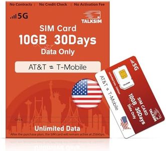 TALKSIM USA Unlimited Data Only SIM Card for AT&T/T-Mobile 5G/4G LTE - 10GB 30Days Prepaid SIM Card for Unlocked Security Camera/Router/Mobile WiFi Hotspot/GPS Tracker/Tablet iot Devices